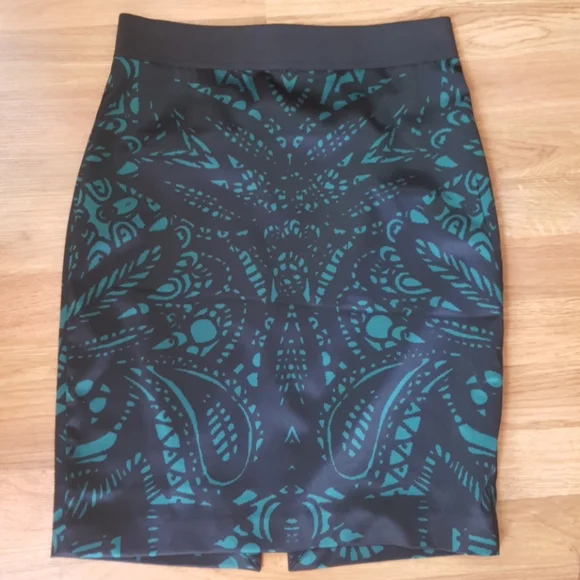 Express Skirts Express Satin Emerald Greenblack Pencil Skirt